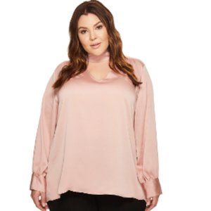 NWT Vince Camuto Artistic Muse Iced Rose Pink Mock Neck Blouse Top Plus Size 3X